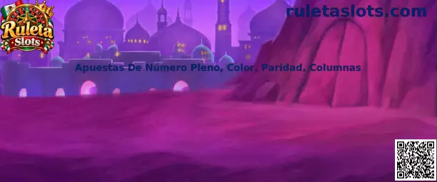 Ilustración de apuestas de número pleno, color, paridad y columnas en Ruleta Slots